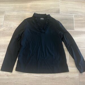 J. Crew Black Long Sleeve Ruffled V-Neck Top